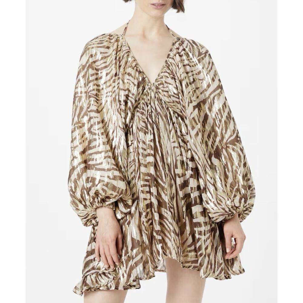 NWT Nastygal Metallic Georgette Zebra Volume Sleeve Dress Plus Size 20